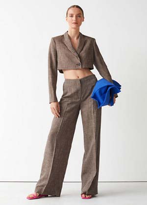 wedding guest outfit idea - brown cropped suit