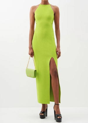 bright green side-slip maxi dress