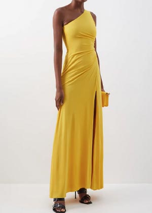 yellow front slit dress