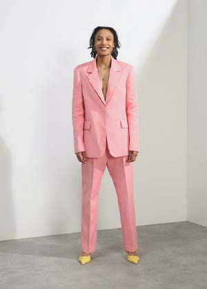 wedding guest outfit idea - pink relaxed cotton blend suit