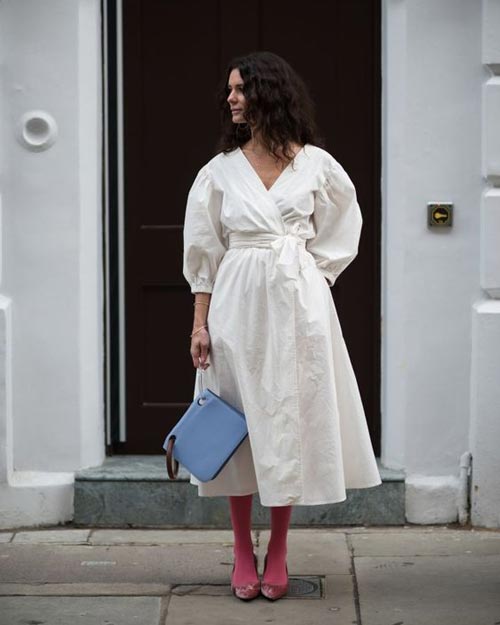 wedding guest outfit idea for white wrap dress