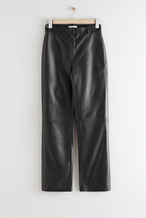 autumn must-haves black straight legged leather trousers