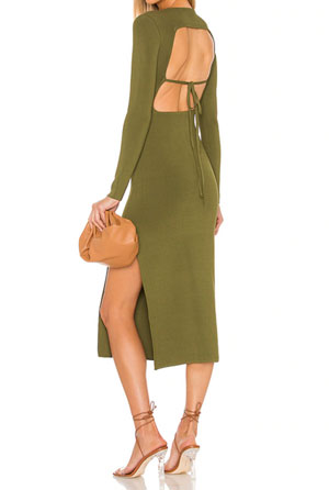 autumn must-haves backless green midi knitted skirt with side split