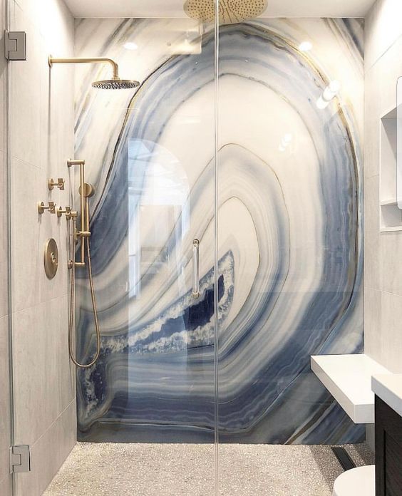 interior mood board blue marmor steam shower