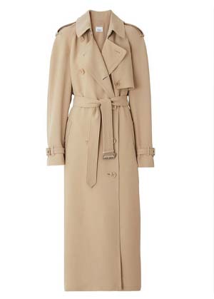 Burbery double-breasted belted trench coat in warm beige