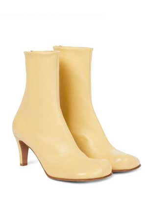 Bottega Veneta Yellow Leather Ankle Boots with Rounded Toes