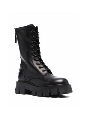 black leather winter ankle boots
