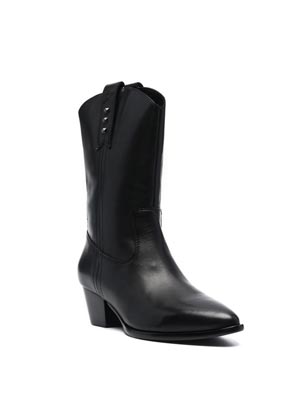 black leather cowboy boots mid-calf