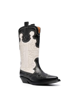 Ganni White & Black mid-calf cowboy boots