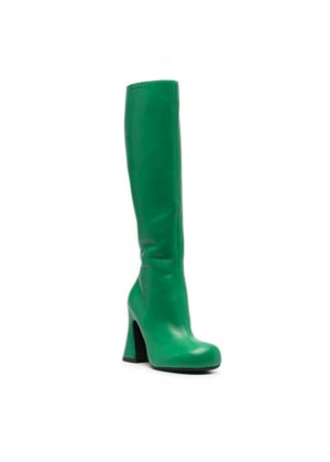 Green leather knee-high winter boots