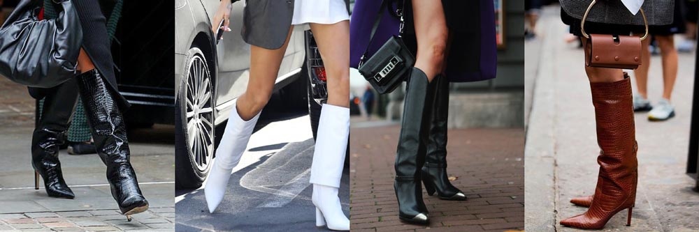 4 horizontal pictures of knee-high winter boots