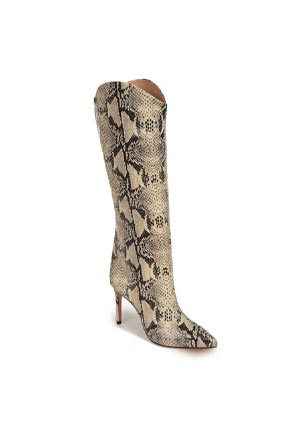 Knee-high snake-print boots