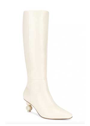 Winter 2022 Boot Trends White Knee-high Boots with statement mid-heel