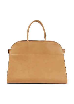 fine grinded leather bag with top handles in dark nude shade
