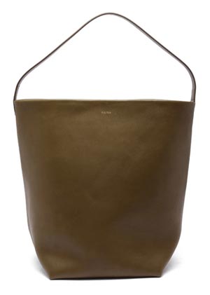 big square leather tote in medium brown shade with cold undertones