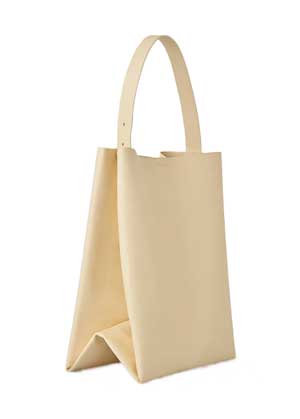 Rectangle Cream Leather Obersized Tote Bag