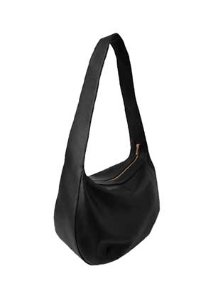 black leather oversized shoulder bag with gold zip