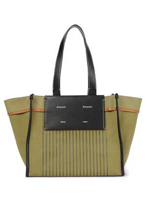 extra-large grey canvas tote with black leather detailing