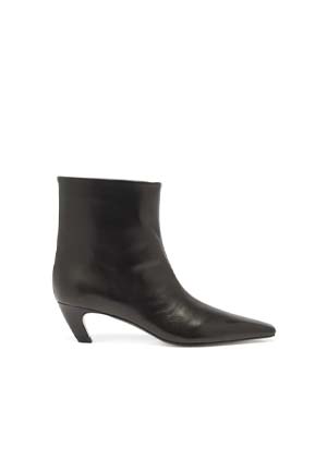 Khaite black leather pointy boots with angular end