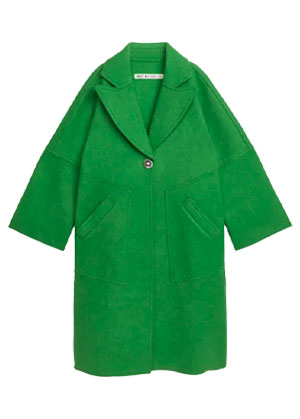 green wool single button loose fit coat