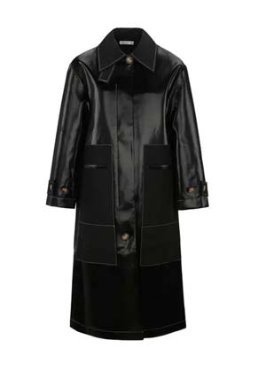 outerwear trends 2022 black leather gloss finish coat