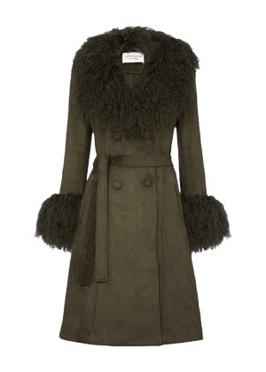 coat trends for 2022 charlotte simone khaki faux suede faux fur finish belted coat