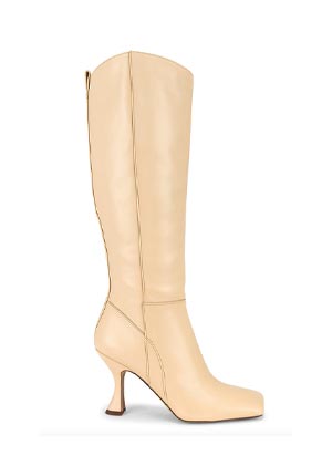 cream square-toe knee-high leather boots