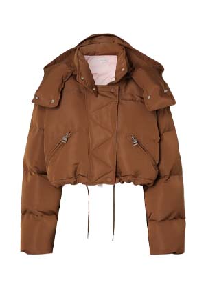 coat trends for winter 2022 cropped brown quilted jacket with the hood