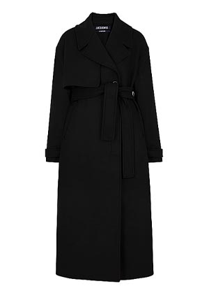 black wool belted long coat
