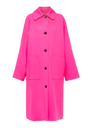 loewe neon pink boxy coat with black buttons