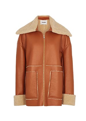 coat trends for 2022 - caramel shearling leather jacket