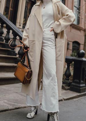coat trends for 2022 - woman posing on the new york streets wearing off-white wool coat