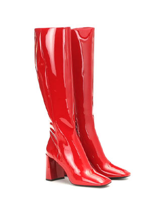 square-toe boots trend winter 2022 prada laquered knee high boots