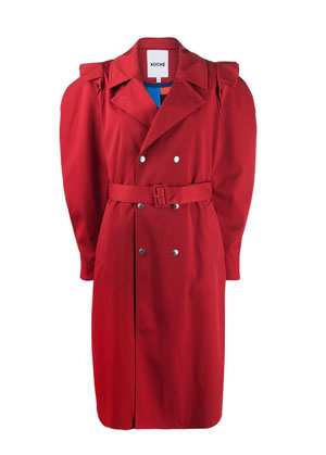 colourful coat trends 2022 red puff sleeve belted trench coat