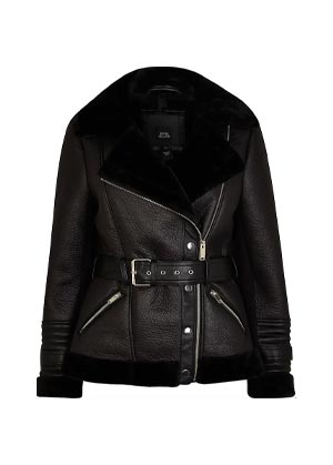 coat trends for 2022 black faux-leather shearling jacket
