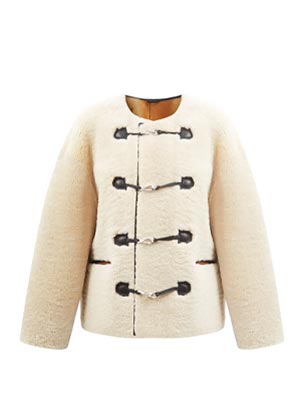 cream shearling jacket with lobster claps