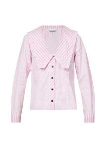 spring summer 2022 fashion trends pink striped shirt with statement collar