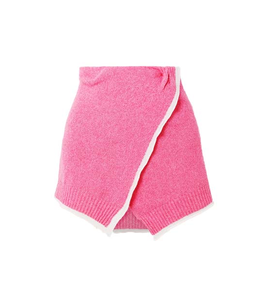 pink cotton knitted terry wrap mini skirt