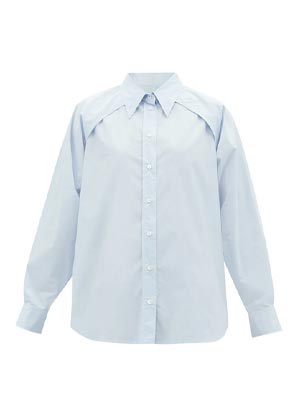 Spring-Summer 2022 Fashion Trends Statement Blue Shirt with Convertible Sleeves
