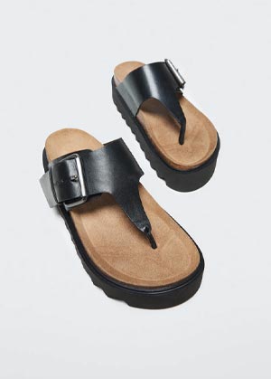 mango platform leather g-string sandals with a buckle