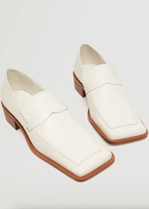 Mango white leather square-toed loafers