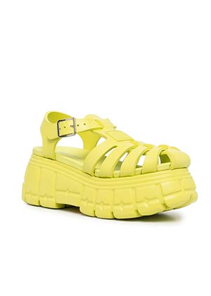 Flat Shoe Trends Summer 2022 miu miu neon yellow caged platform sandal